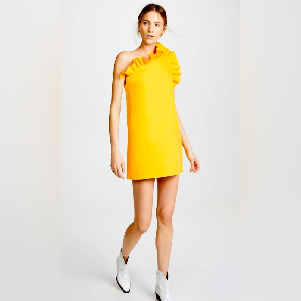 MSGM Yellow Ruffled One Shoulder Dress